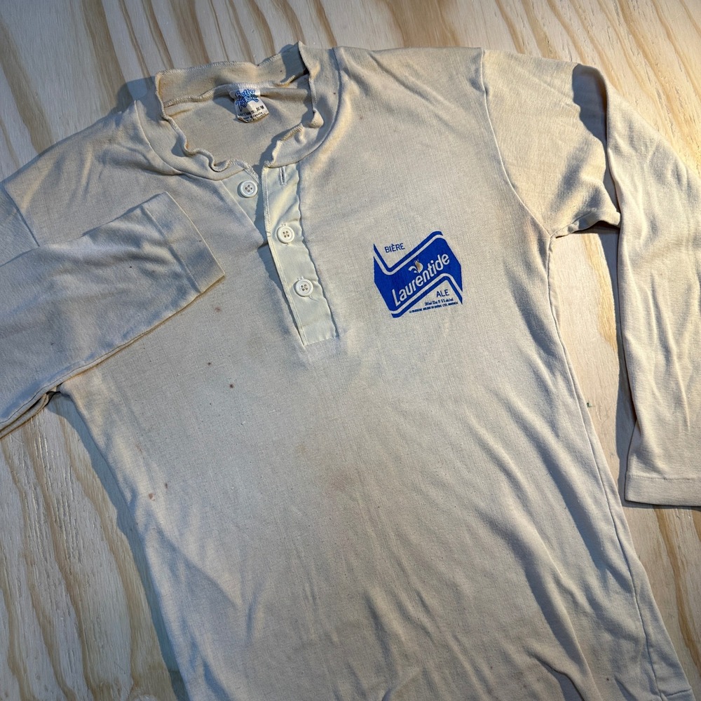 Vintage Laurentide Ale Molson Quebec Henley Shirt Better T-Shirt Co Cream M